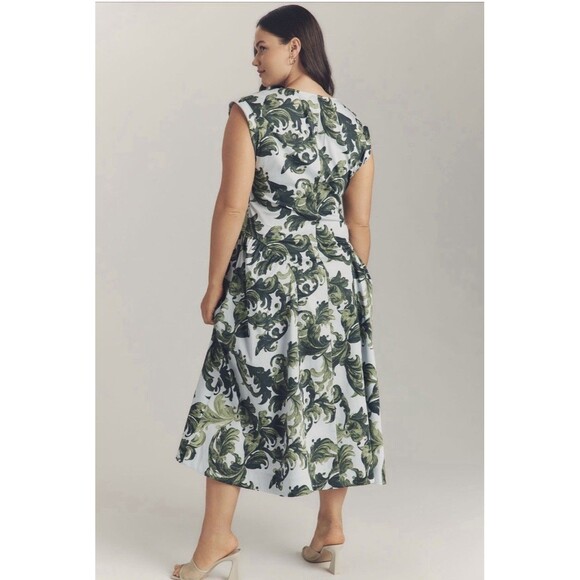 Maeve Cap Sleeve Drop Sleeve Waist Midi Dress Sz Lg Green - Picture 5 of 10